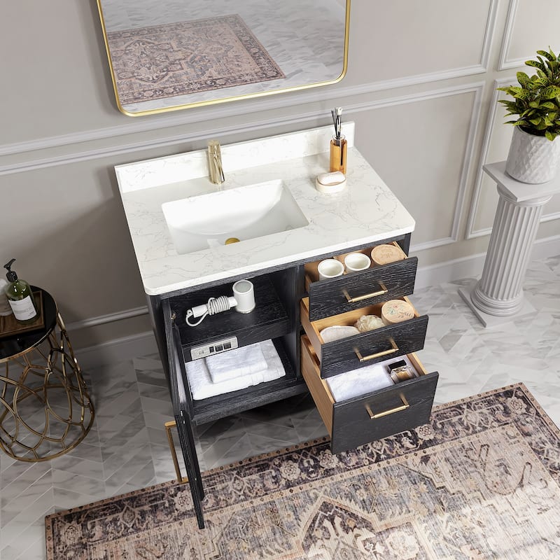 Gara Single Bath Vanity with Composite Stone Top without Mirror