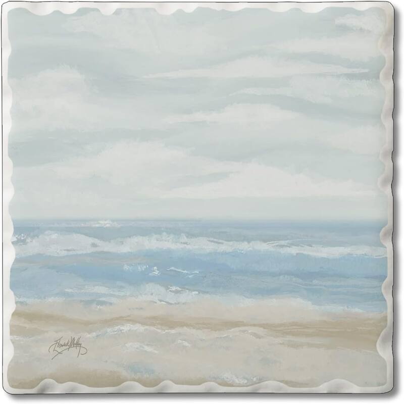 Absorbent Stone Tumbled Tile Coasters, Calm Sea, Set of 4 - Multi