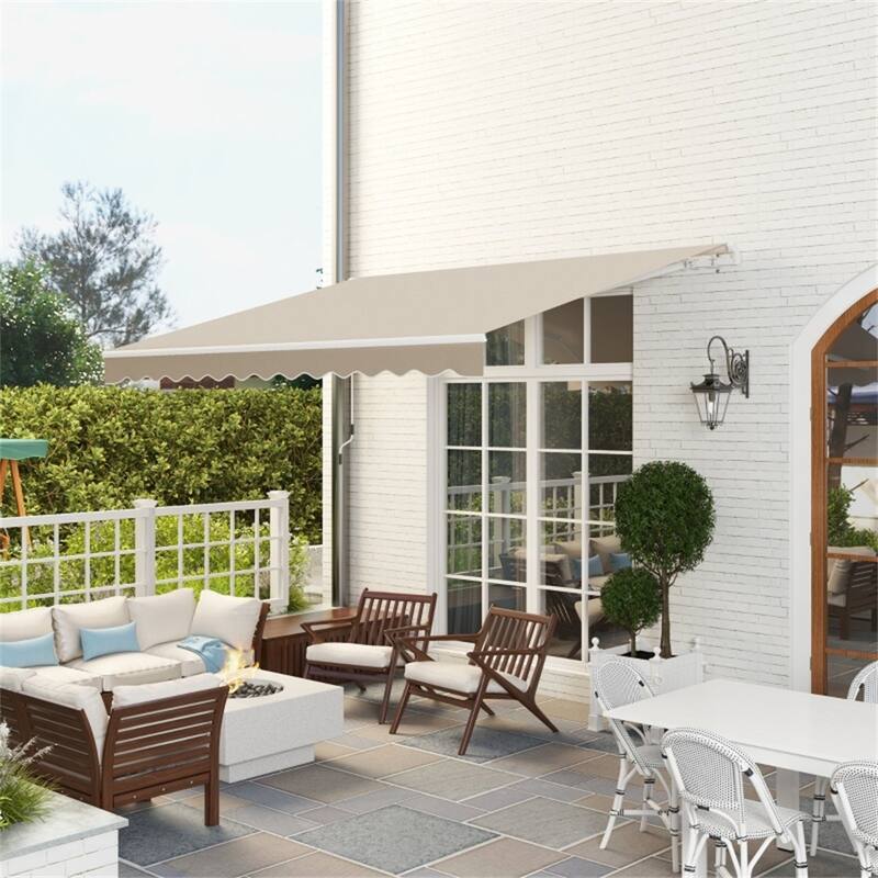 Beige Aluminum Steel Retractable Patio Awning with Water-Resistant Fabric and Crank - 141.7 x 96.5 x 59.1 in