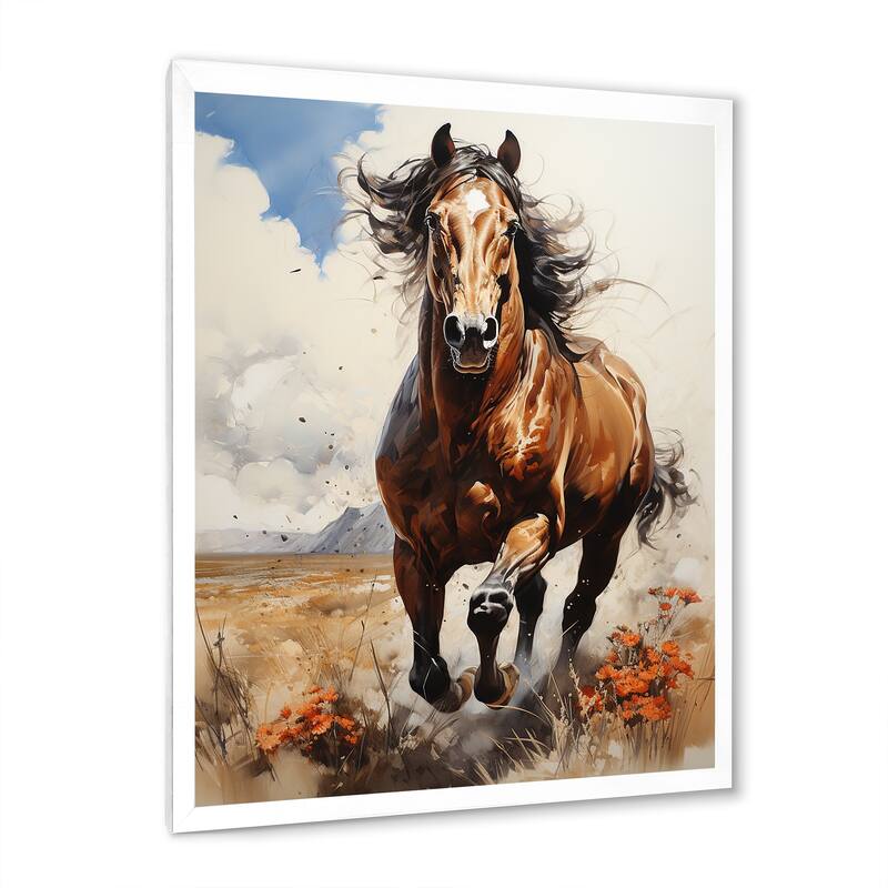 Designart "Brown Horse Galloping In The Wild" Horse Wall Decor Brown - Traditional Entryway Framed Wall Art