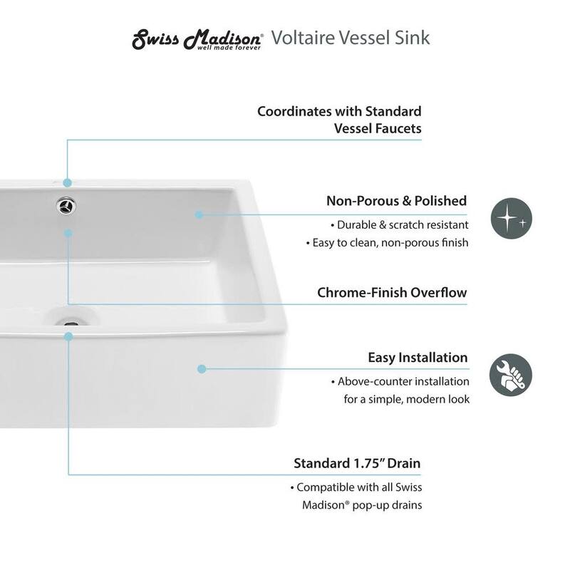 Swiss Madison Voltaire 20" Rectangular Ceramic Vessel Bathroom Sink