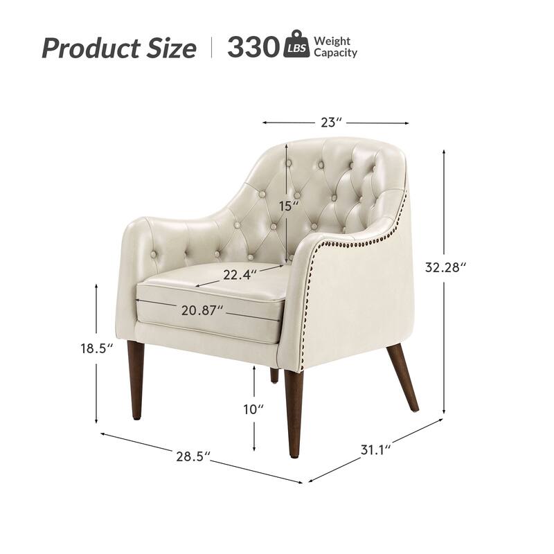 Melisa Classic Genuine Leather Wood Legs Barrel Chair With Tufted Back Set Of 2 By HULALA HOME