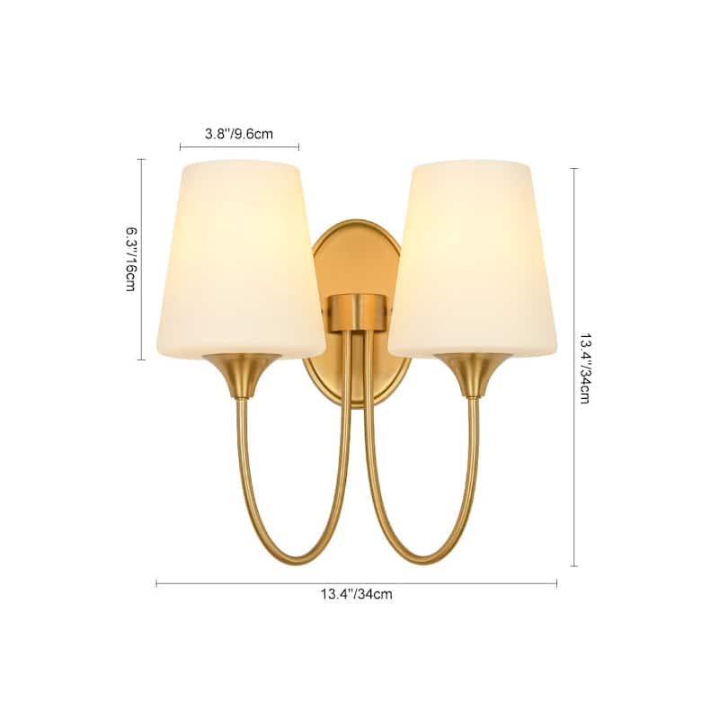 Mid-century 2-Light Frosted Wine Glass Armed Wall Sconce - 13.4 in