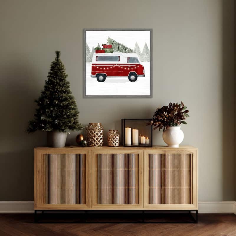 Yuletide Camper IV by Victoria Barnes (22 x 22 in.), Framed Canvas Wall Art Print - Sylvie Greywash