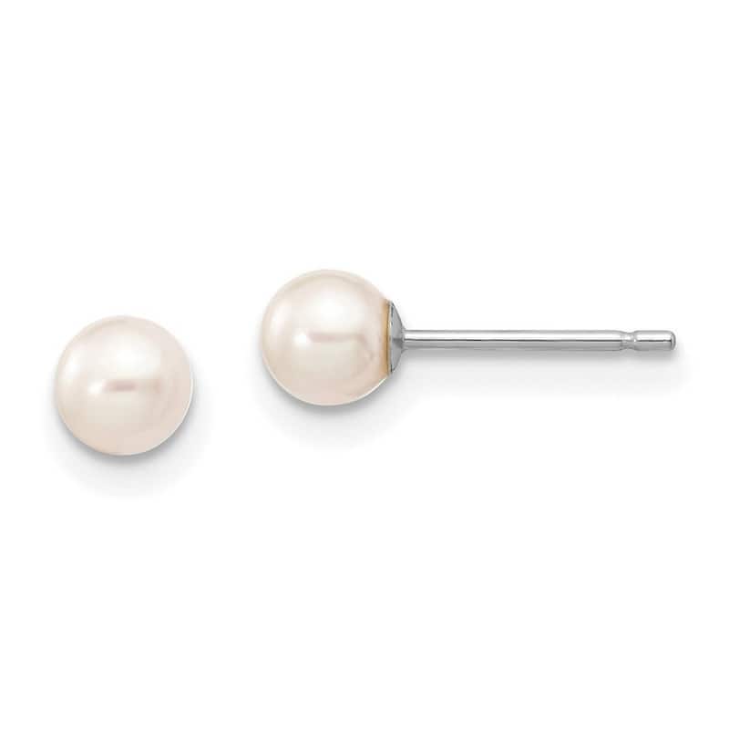 Curata 10k White Gold 4mm-11mm White Round Freshwater Cultured Pearl Stud Earrings