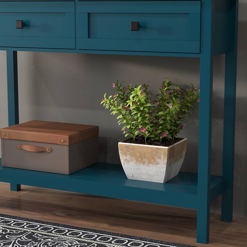 Farmhouse Console Table with 2 Drawer and Open Storage Shelf for Entryway Rustic 39.37" Wood Side Table Sofa Tables Behind Couch