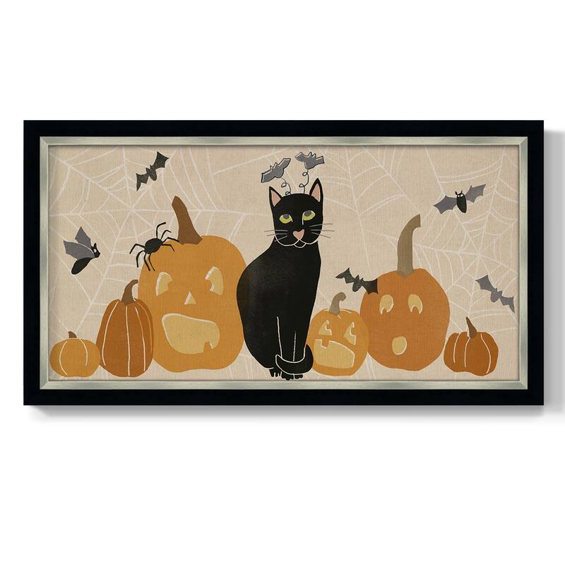 Pumpkin Patch Cats Collection D Premium Framed Canvas- Ready to Hang - 22x42 - Charcoal