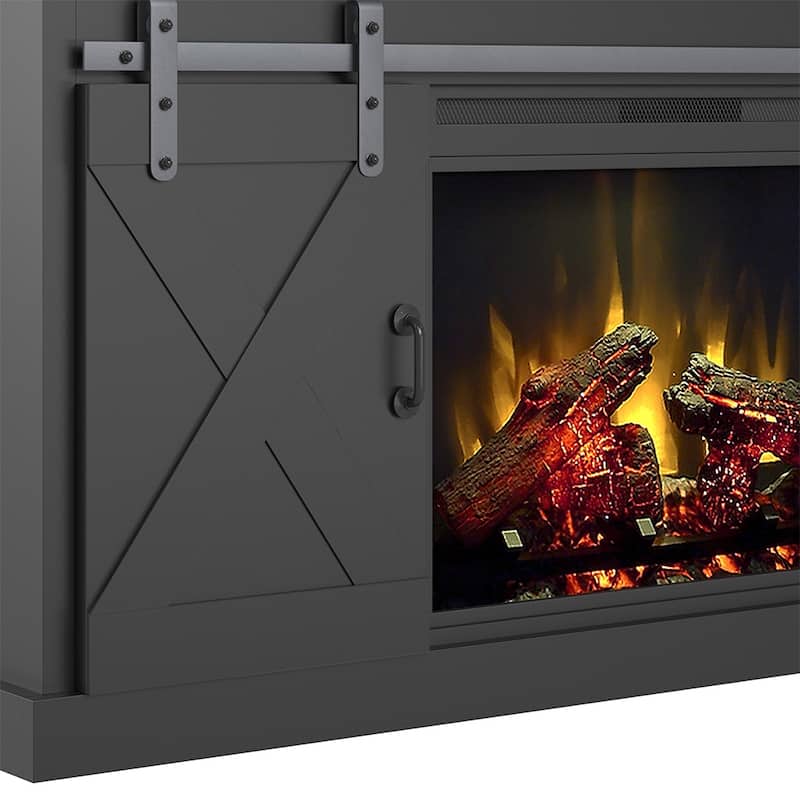 Bridgevine Home 66 inch Electric Fireplace TV Stand for TVs up to 80 inches, Midnight Black Finish