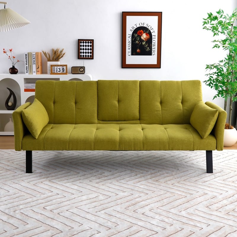 70" Cotton And Linen Cushion Sofa - Green