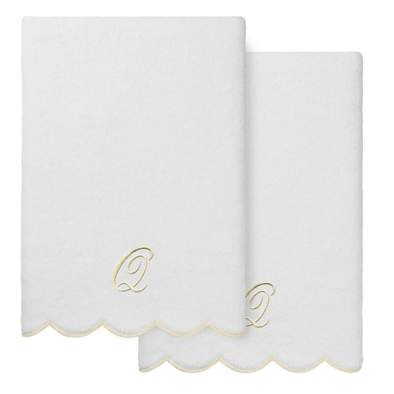 Authentic Hotel and Spa 100% Turkish Cotton Beige ADORNIA Scallop Personalized 2 Piece Bath Towel Set - 2 Bath Towels - Q