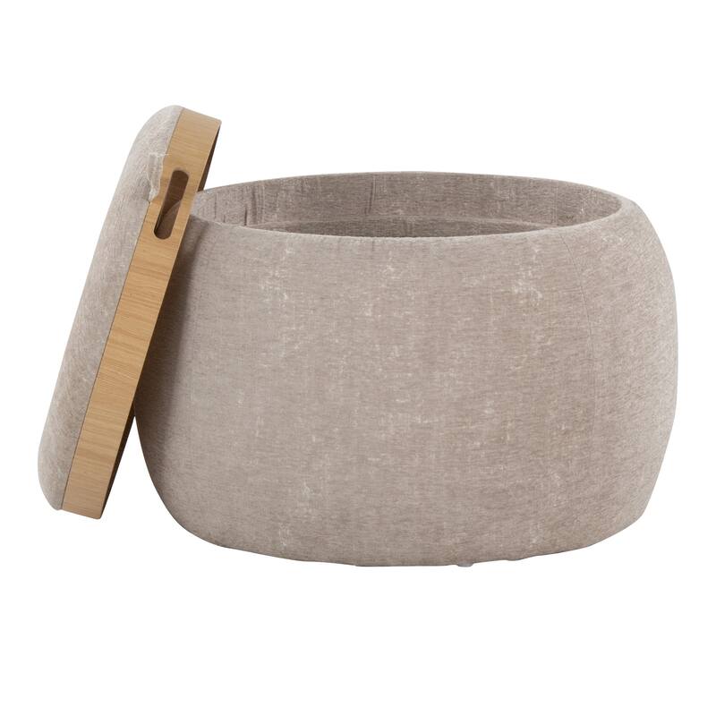 Tray Pouf Contemporary Ottoman in Natural Wood and Fabric by LumiSource