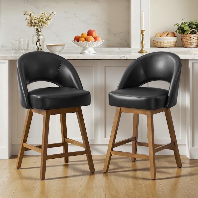 Upholstered Swivel Counter Height Bar Stools with Cutout Back and Solid Wood Frame - 38.2"H x 22.1"W x 23.6"D