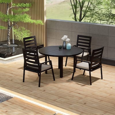 Chelsea 5-Piece Aluminum Outdoor Dining Set 48 in. Round Table and 4 Dining Armchair w/ Cushions