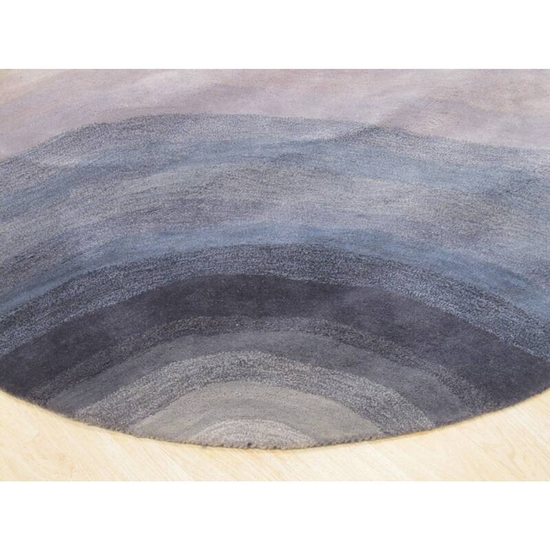 Blue Hand-Tufted Wool Contemporary Desertland Rug, 9'9 Round, Elegant Modern Design - L