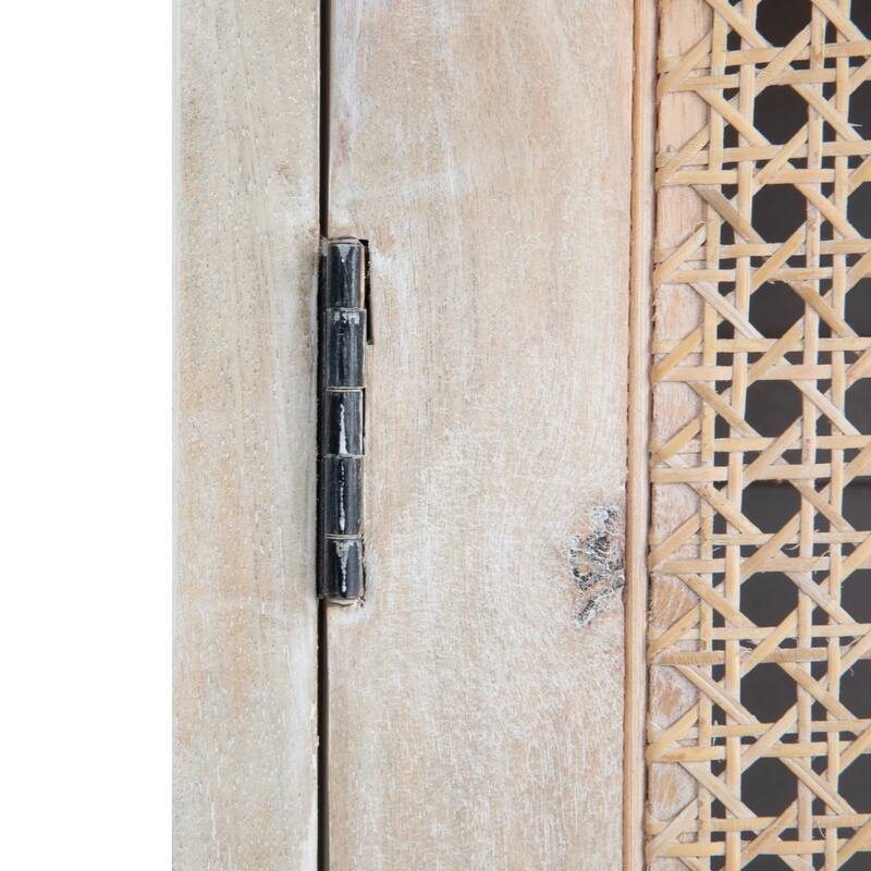 Mango Wood and Cane Curio Cabinet with 3 Shelves and 2 Doors