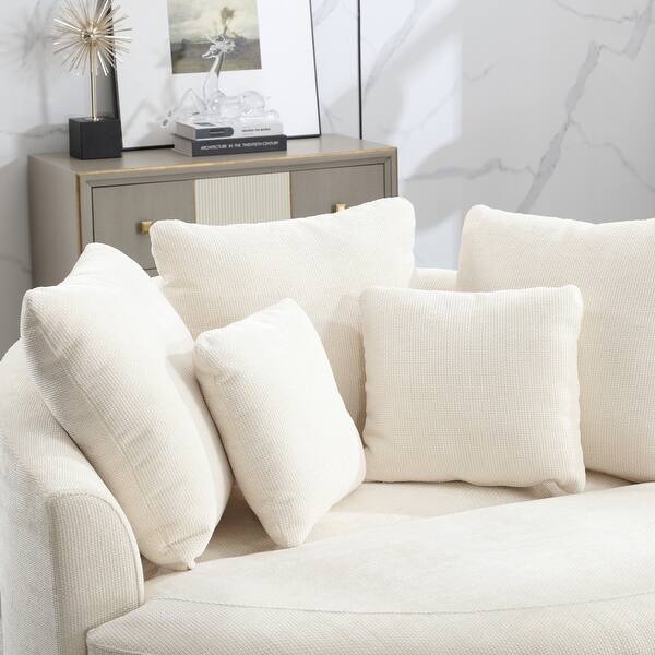 Modern Sofa Chair Round Accent Barrel Chair With 5 Pillows and Optional Ottoman