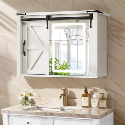 Moasis Bathroom Medicine Cabinet Wall Mounted Storage Organizer with Mirror and Sliding Barn Door