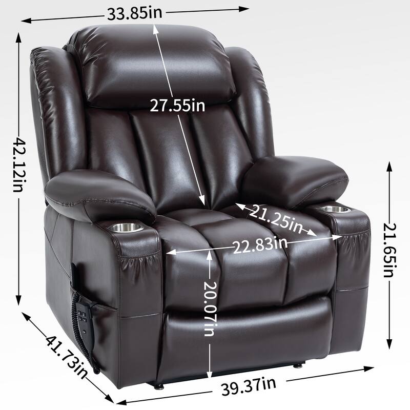 Oversized Faux Leather Power Lift Recliner with Massage & Heating