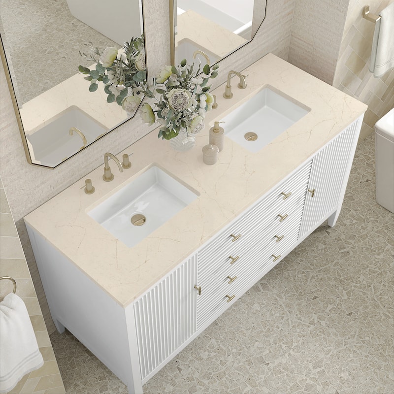 James Martin Vanities Myrrin 60" Double Vanity, Bright White - Eternal Marfil