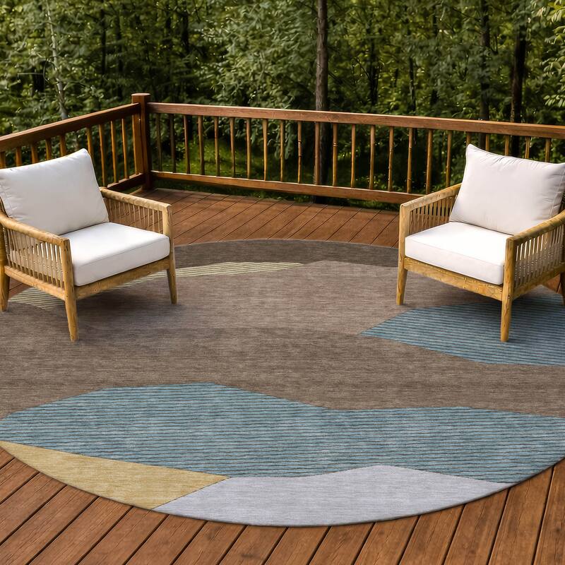 Machine Washable Indoor/ Outdoor Modern Dacono Chantille Rug - Brown - 8' x 8'