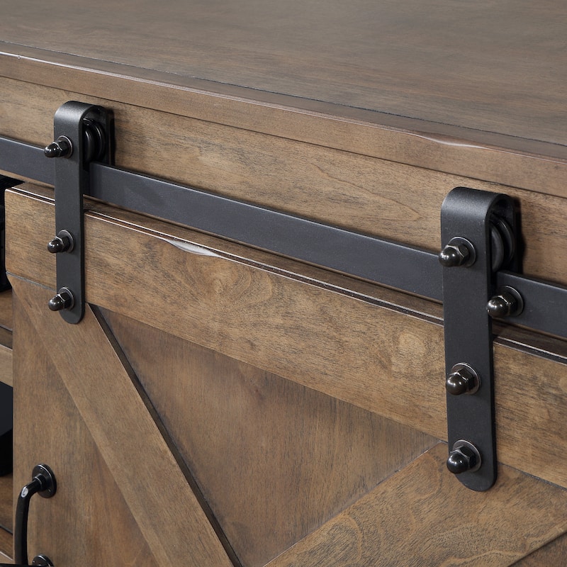 Bridgevine Home Farmhouse 85 inch TV Stand Console for TVs up to 95 inches, No Assembly Required, Barnwood Finish