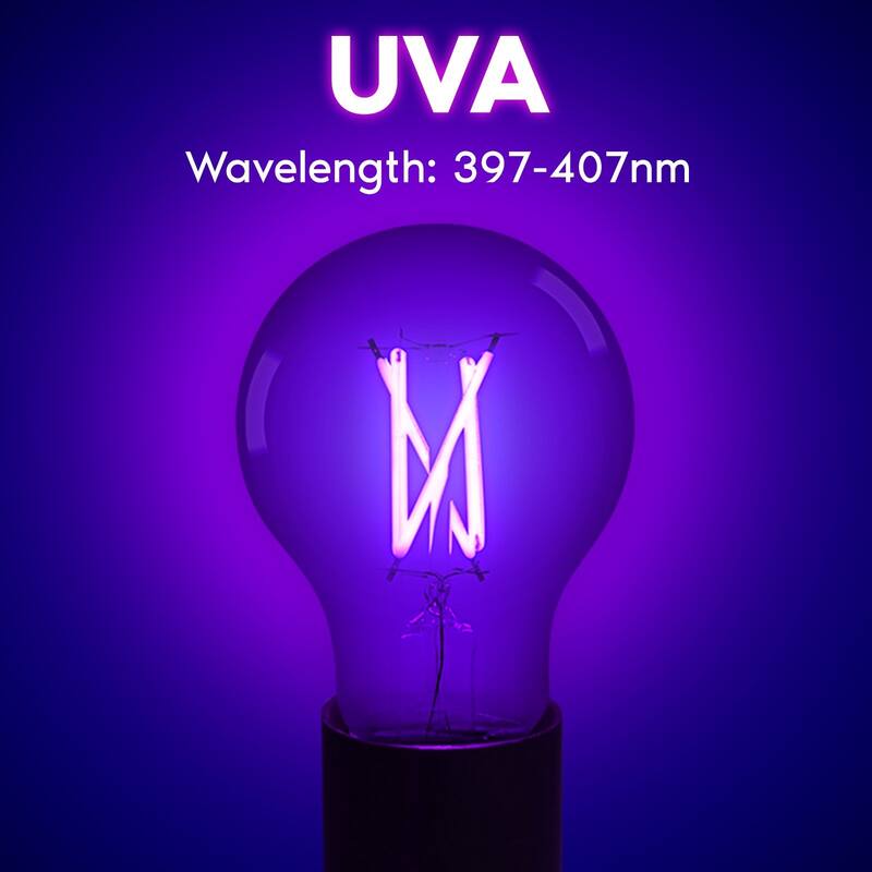 Luxrite A19 UV LED Black Light Bulb, 6W, Enclosed Fixture Rated, E26 Base - Halloween, Party, Body Paint, Poster 2-Pack