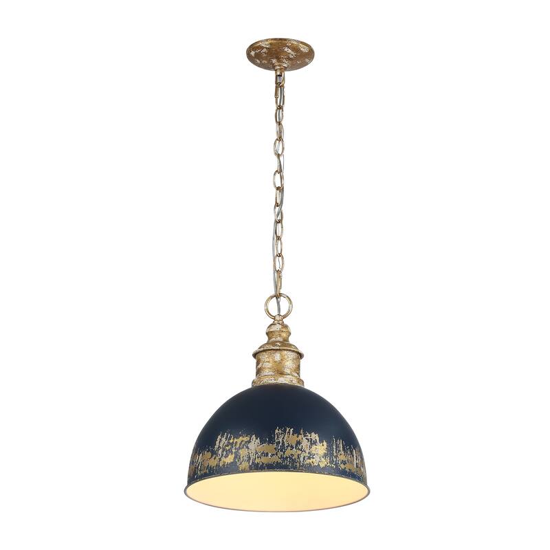 Golden Lighting Alison 1-light Pendant in Vintage Gold and Antique Matte Navy shade - Medium Pendant