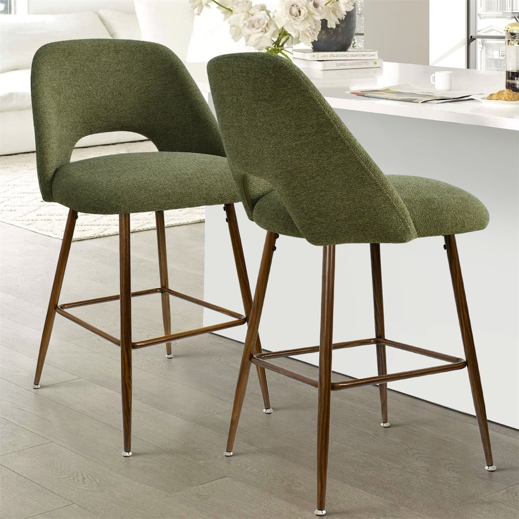 Upholstered Modern Bar Stool Walnut Leg (Set of 2)