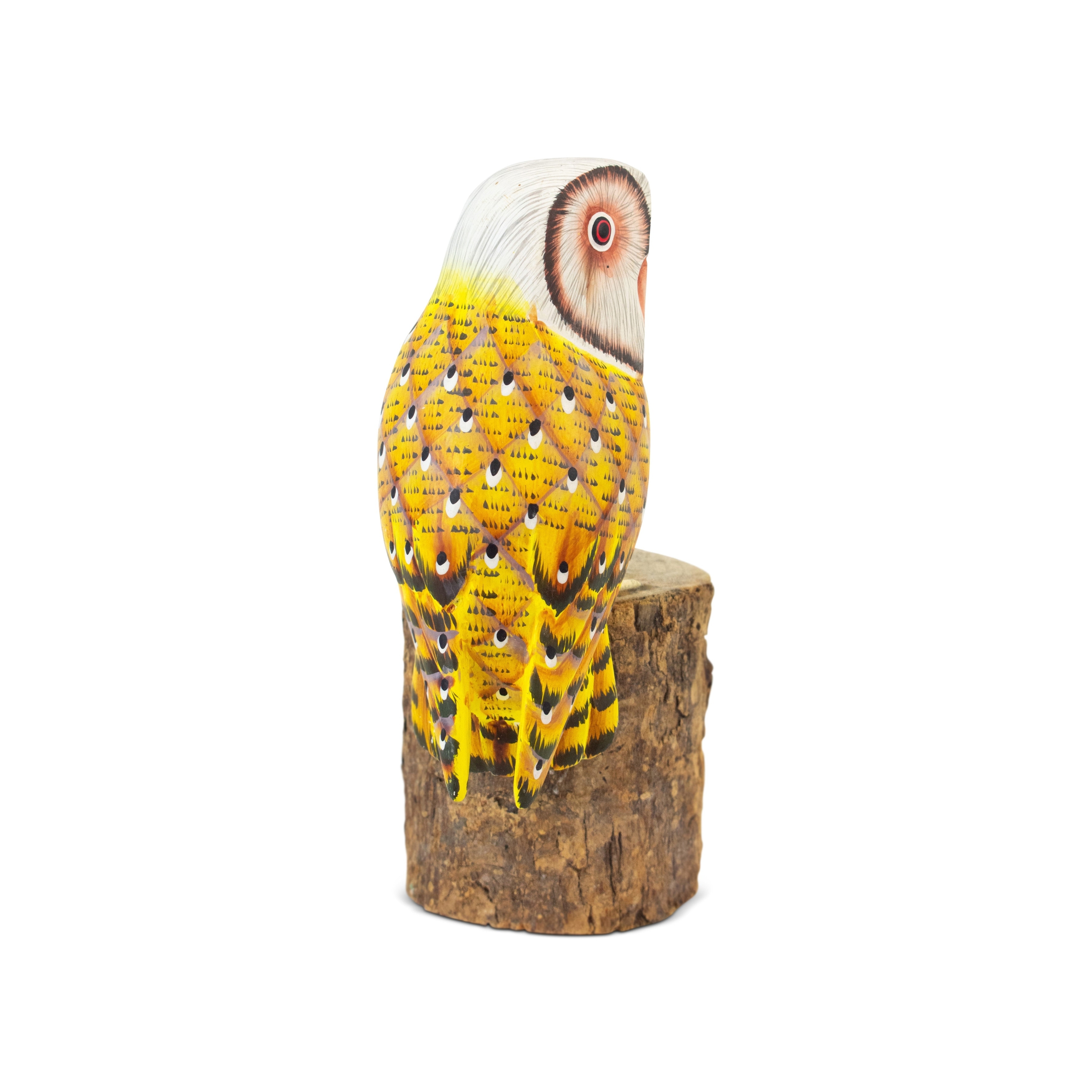 G6 Collection Wooden Hand Carved Bird Statue Figurine Painted Sculpture Art Home Decor Accent Gift Handcrafted Decoration Handmade (Yellow Barn Owl), image size:3500x3500