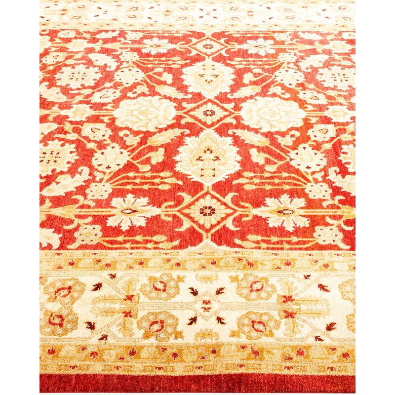 Overton Handknotted Wool Contemporary Floral Orange Area Rug - 6' x 9'