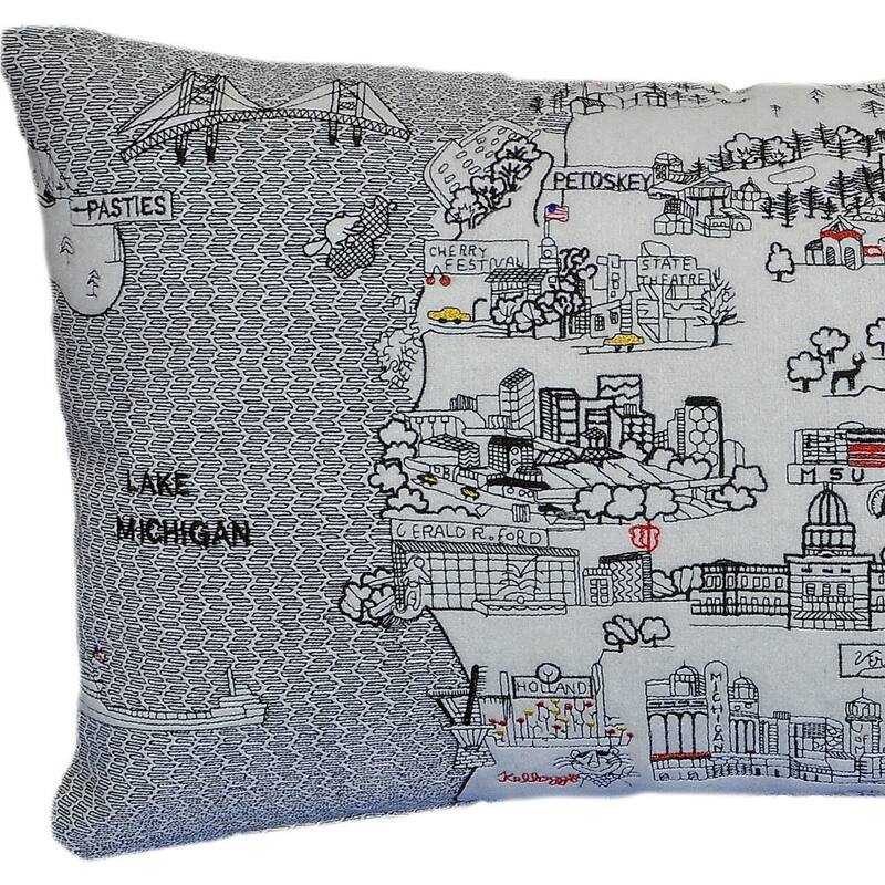 HomeRoots 25" White Michigan Lower Peninsula Daylight Skyline Lumbar Decorative Pillow