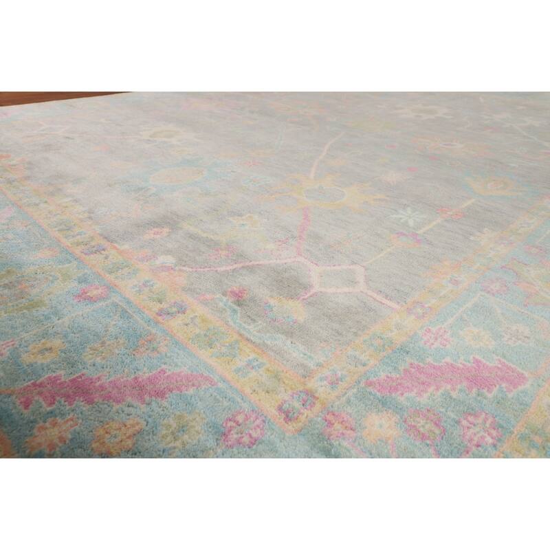 Grey Floral Oushak Indian Area Rug Handmade Wool Carpet - 8'8"x 12'6"