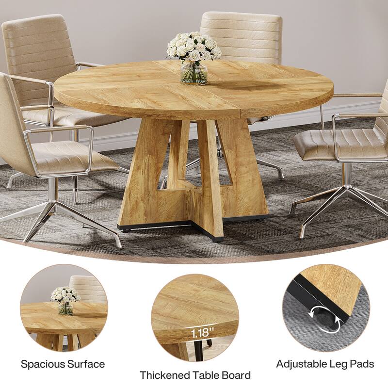 47-inch Round Conference Table for 4-6 People, Wooden Meeting Room Table