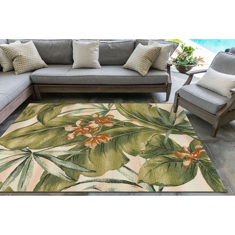 Liora Manne Marina Tropical Leaf Indoor/Outdoor Rug - 3'3" x 4'11" - Cream