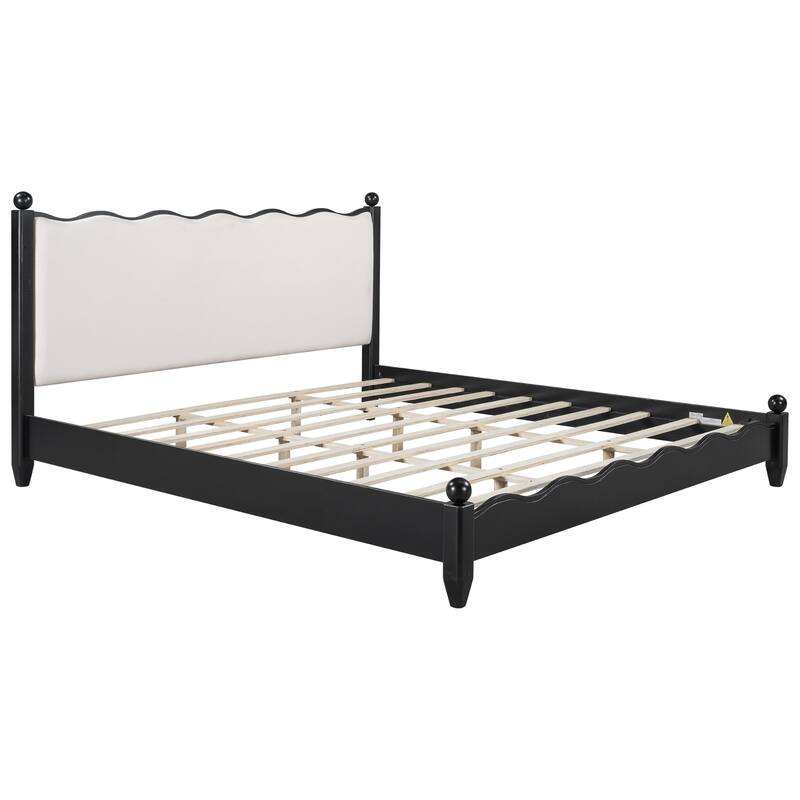 Wood Platform Bed with Upholstered Headboard by Harper&Bright Designs