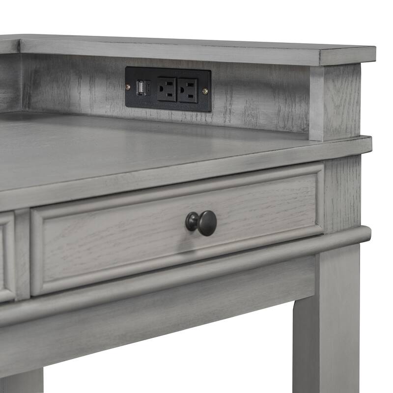 Roomfitters Kitchen Counter Height Bar Table Set, 3 Drawers, Pub Dining Furniture with Power Ports