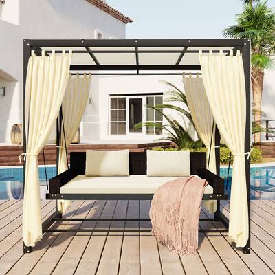 Oaks Aura Outdoor Swing Bed, Adjustable Curtains, Suitable For Balconies, Gardens And Other Places