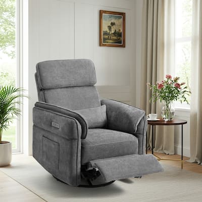 EROMMY Power Swivel Rocker Recliner Chair with Adjustable Headrest and Armrests, USB & Type-C Charging, Nursery Glider Recliner