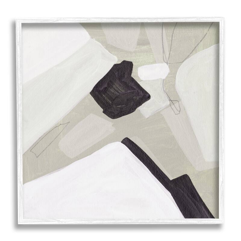 Stupell Abstract Shape Arrangement Neutral Tan Black Modern Painting Framed Wall Art - Off-White