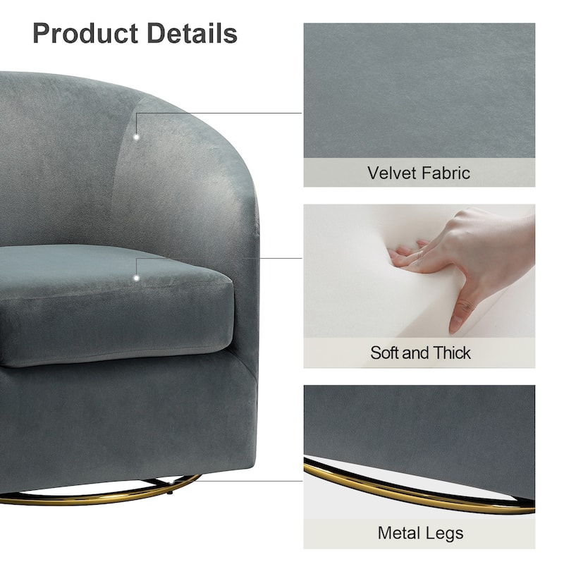 Eleuterio Modern Velvet Curved Swivel Accent Barrel Chair with Metal Base by HULALA HOME
