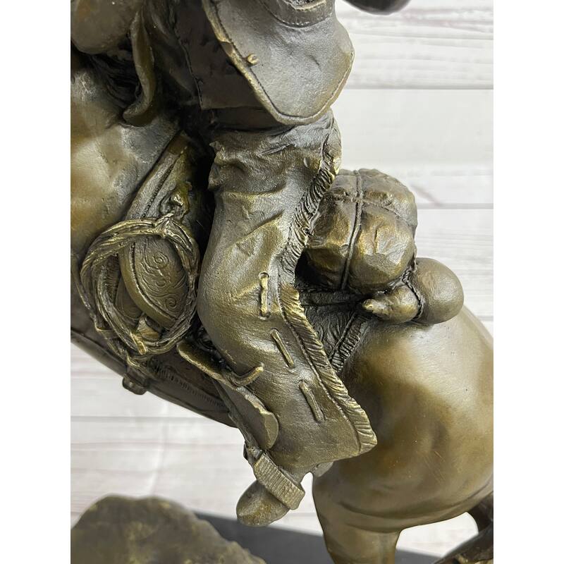 Western Cowboy Firing Rifle From Imitative Horseback Bronze Statue Sculpture Original Art 14 Inches X 12 Inches