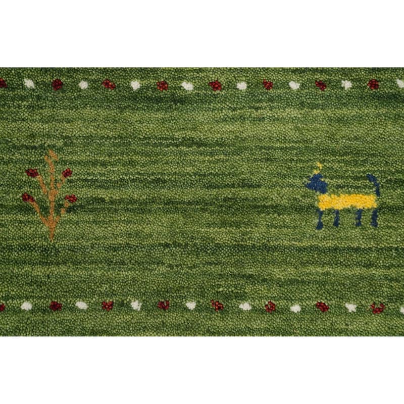 Hand Knotted Oriental 100% Wool Carpet Tribal Animal Pictorial Green Gabbeh Area Rug - 9' 0'' X 5' 10''