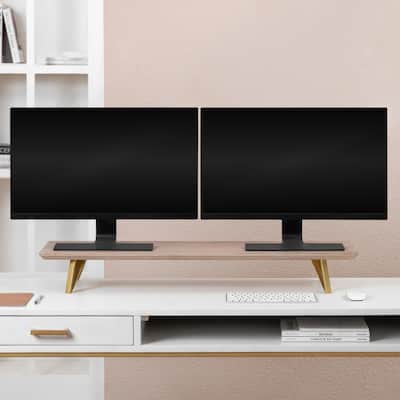 Jani Wood Monitor Stand Riser Desk - Ergonomic Design Stand, Desktop Organizer Table for Home, Office Workspace, Gaming Desk