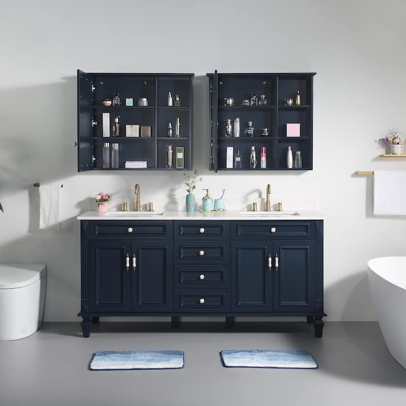 35'' H Solid Wood Bath Vanity with Stain-resistant Carrera White Quartz Top and Double Sink