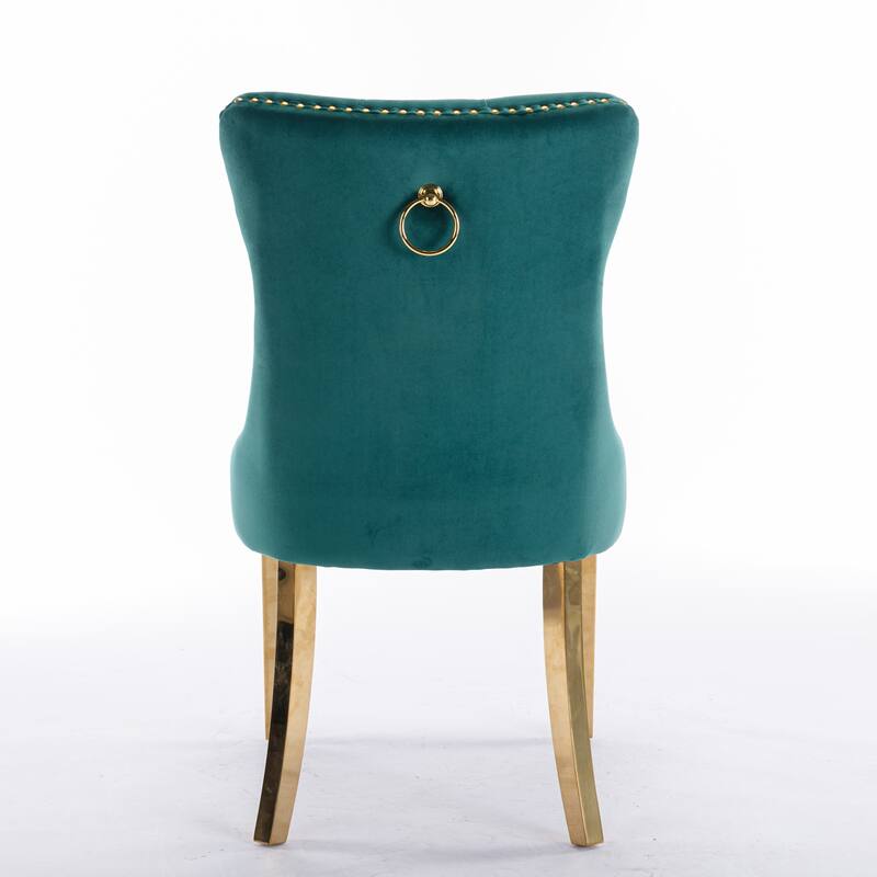 Set of 2 Velvet Dining Chairs with Nailhead Trim and Gold-Plated Legs