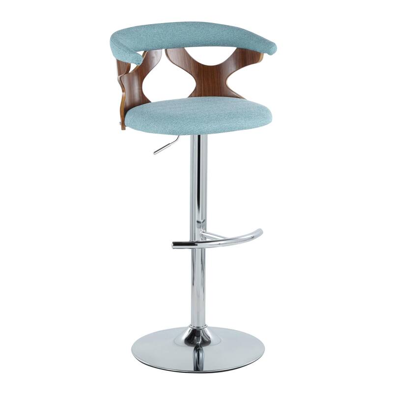 Carson Carrington Viby Adjustable Bar Stool with Rounded T Footrest (Set of 3) - Teal Fabric/Walnut/Chrome