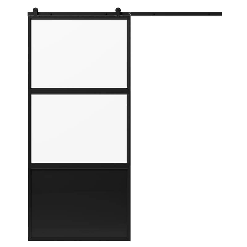 Mixoy Glass Sliding Barn Door and Hardware Included-Clear Tempered Glass with Bottom Aluminum Plate&Frame,Pre-Drilled,Soft Close