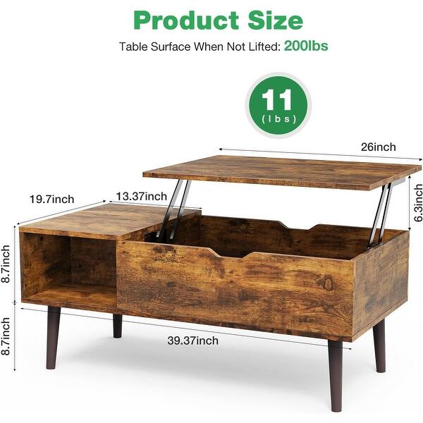 Lift-Top Coffee Table with Storage Shelf and Hidden Compartment ...