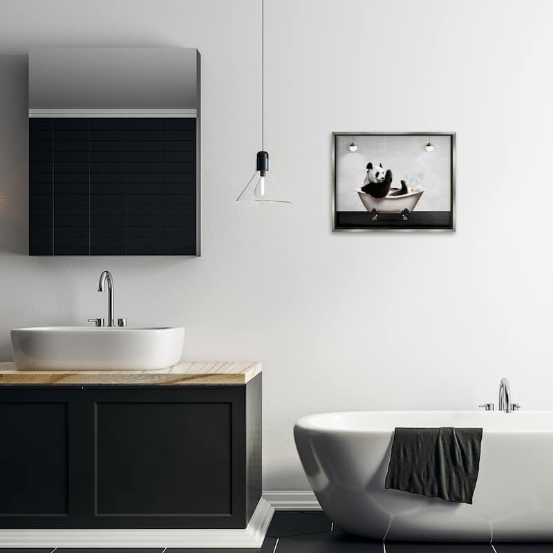 Stupell Panda in Modern Bubble Bath Framed Floater Canvas Wall Art Design By Seven Trees Design