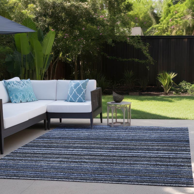 Machine Washable Indoor/ Outdoor Chantille Stripes Rug